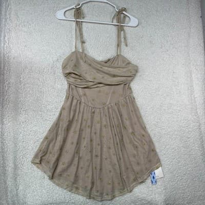 Cider Dress Womens M Beige Fit & Flare Sundress Cowl Neck Celestial Tulle Stars