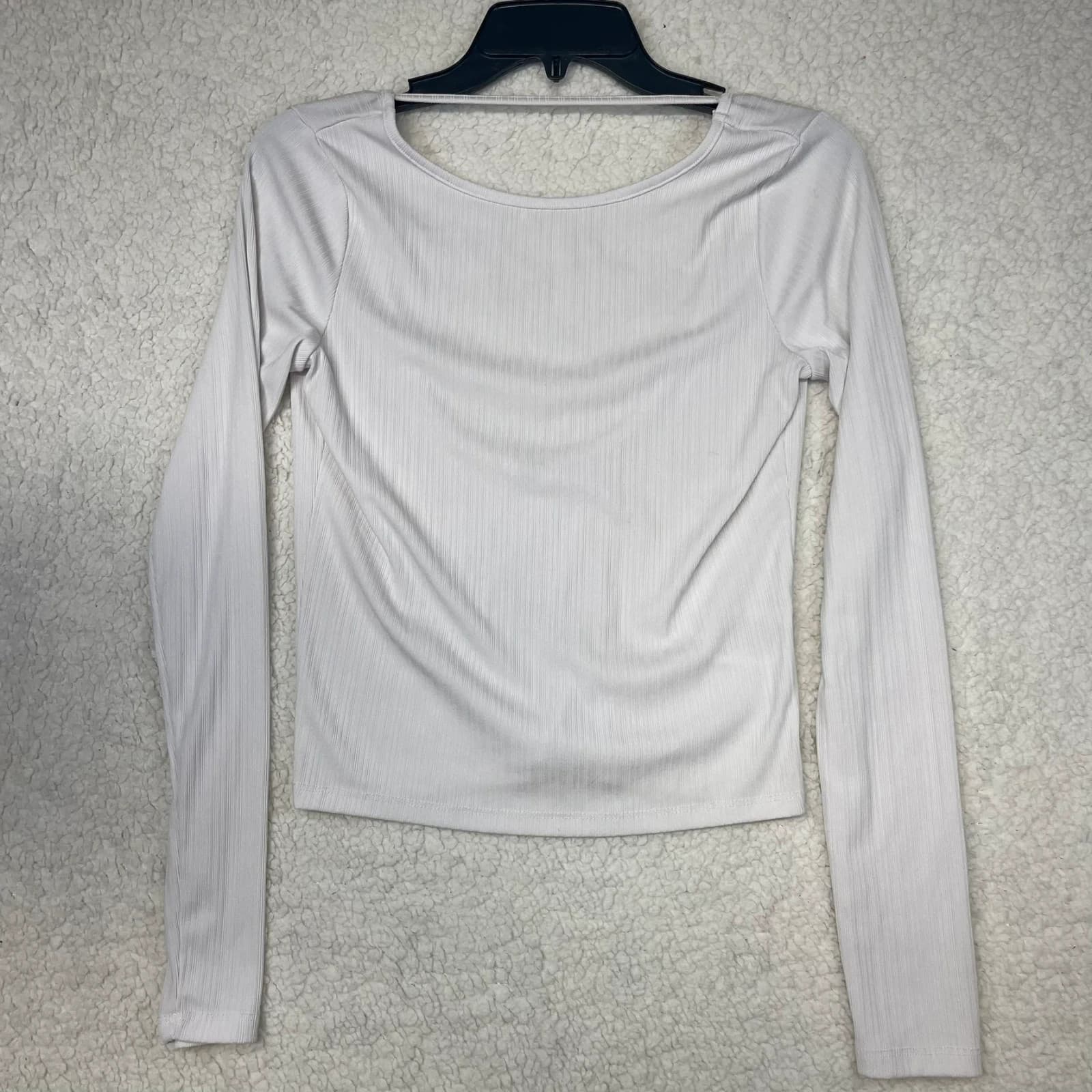 Cotton:On White Ribbed Scoop Neck Long Sleeve Top Large