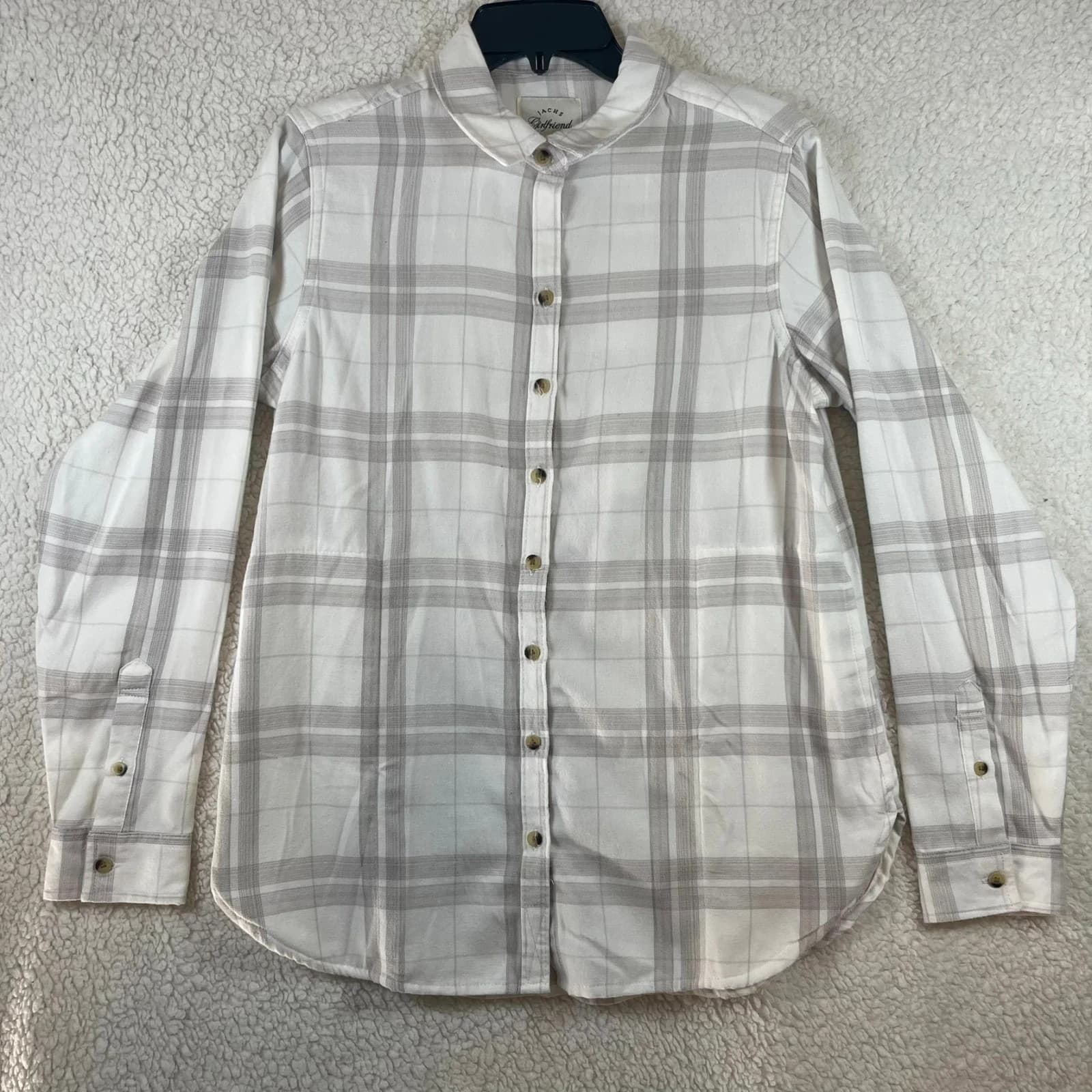 Jachs Girlfriend Plaid Button Front Shirt Women's Small Gray White