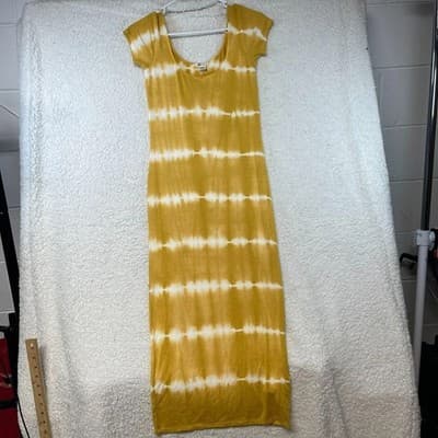 Billabong Dress Womens S Yellow Maxi T-Shirt Scoop Neck Tie Dye Stretch Jersey