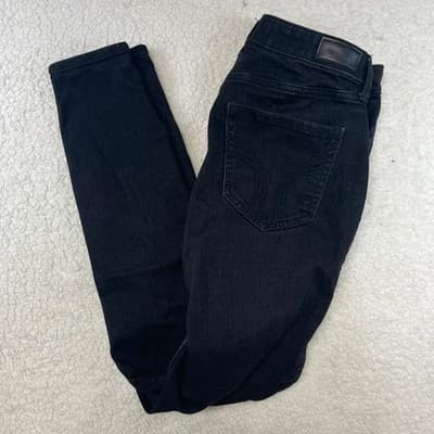 Hollister Curvy High Rise Super Skinny Jeans Womens 10L Black Dark Wash Stretch