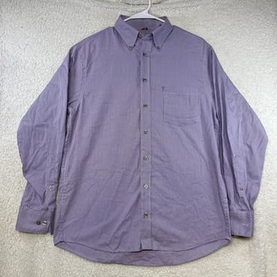 Kenneth Cole Reaction Shirt Mens M Purple Gingham Button Non Iron Long Sleeve