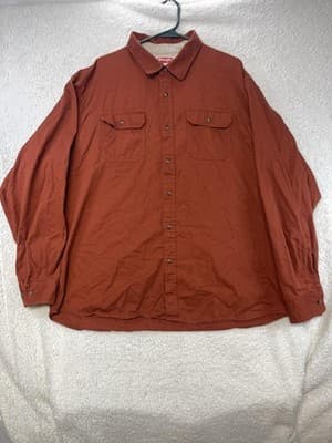 Wrangler Shirt Mens 2XL Brown Solid Button Up Cotton Long Sleeve Casual Workwear