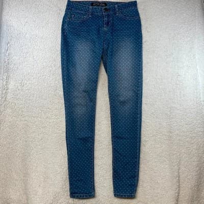 Celebrity Pink Skinny Jeans Juniors 1 Blue Polka Dot Medium Wash Stretch Denim