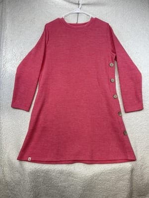 Simply Southern Sweater Dress Womens L Pink Ribbed Knit Side Button Long Sleeve