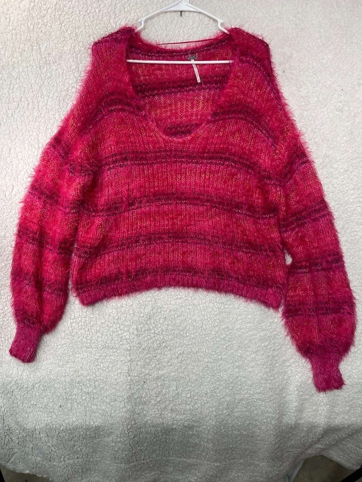 Women's Free People Fuzzy Open Knit Sweater Pink Size S