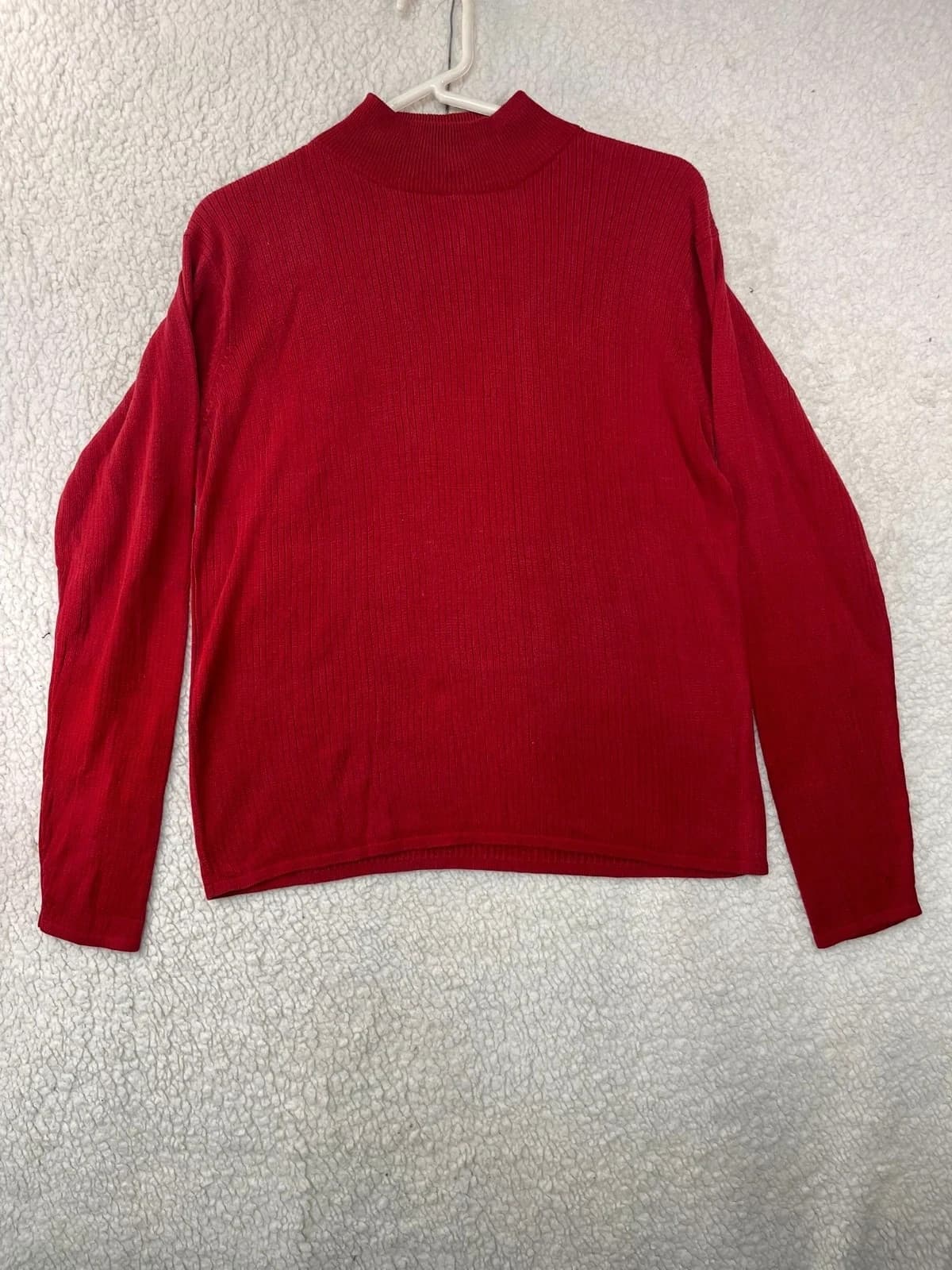 Women's Vintage SILX 100% Silk Ribbed Mock Neck Sweater Red Size L