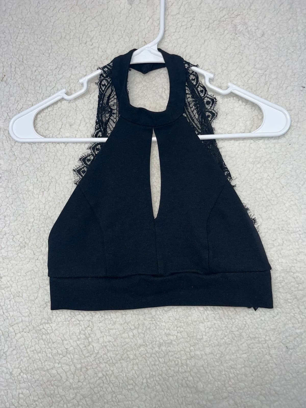 Lulus Black Lace Halter Bralette Crop Top Size Small