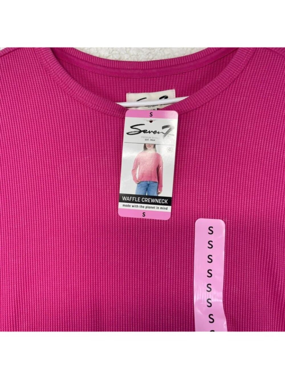 NWT Seven7 Hot Pink Waffle Knit Crewneck Sweatshirt Women's Small