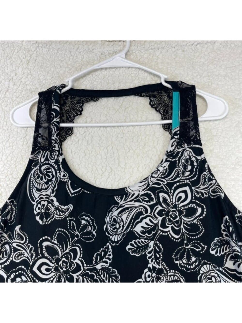 Linea Donatella Floral Paisley Lace Racerback Tank Top Women's XL Black Aqua