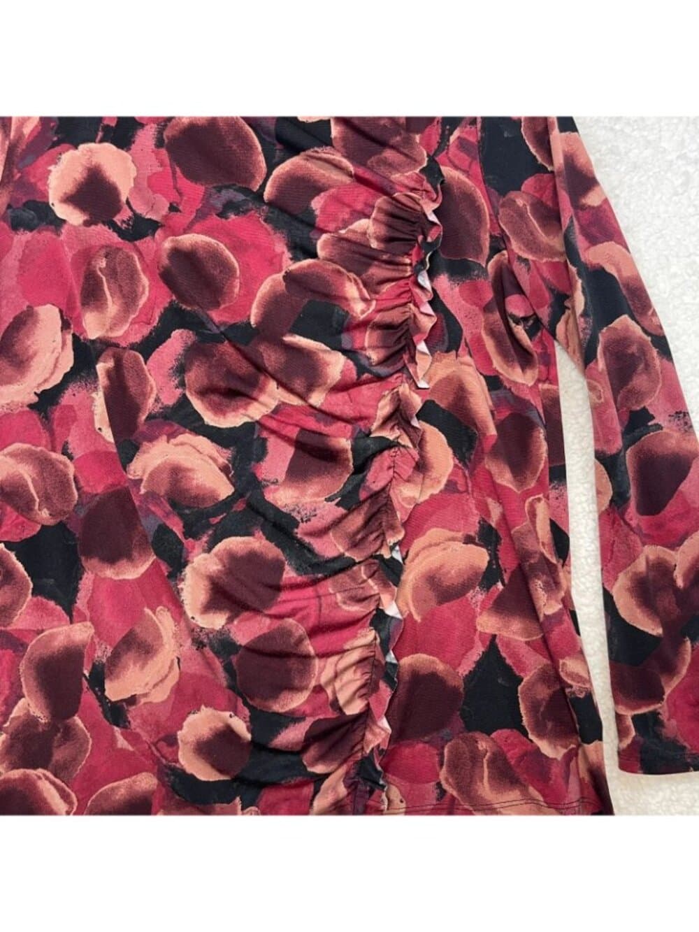 Simply Vera Vera Wang XL Floral Ruched Wrap Style Top Pink Burgundy