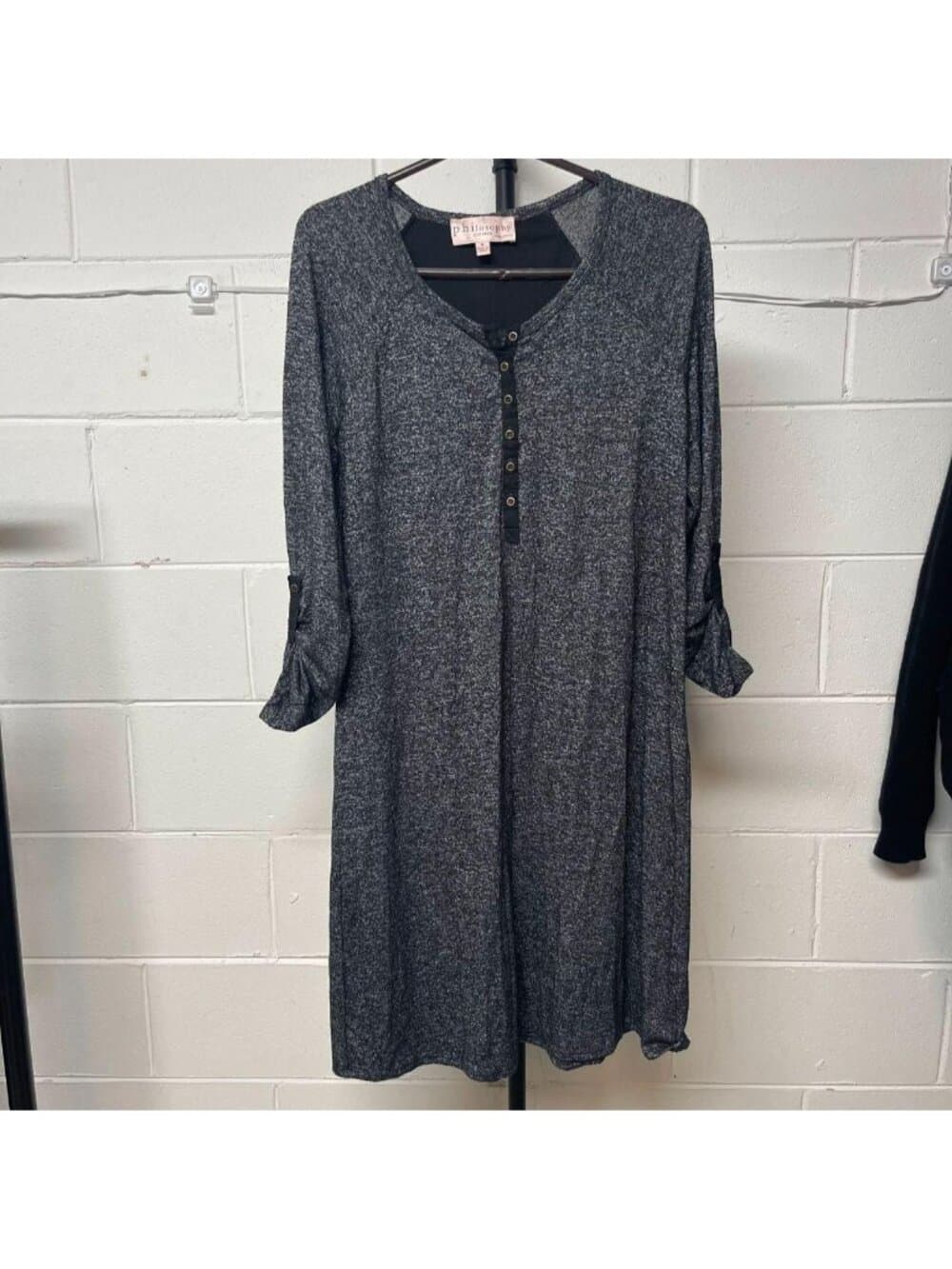 Philosophy Dresses Charcoal Heather Knit Roll-Tab Sleeve Henley Dress Size S