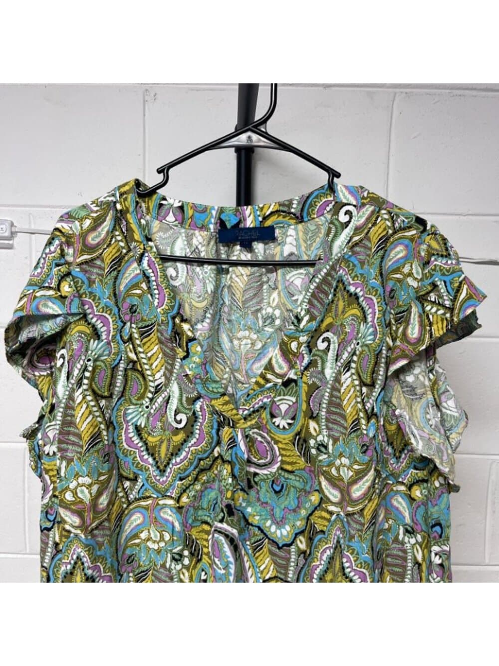 Rachel Roy Women's Plus 1X Paisley Print Flutter Sleeve Blouse Rayon Top