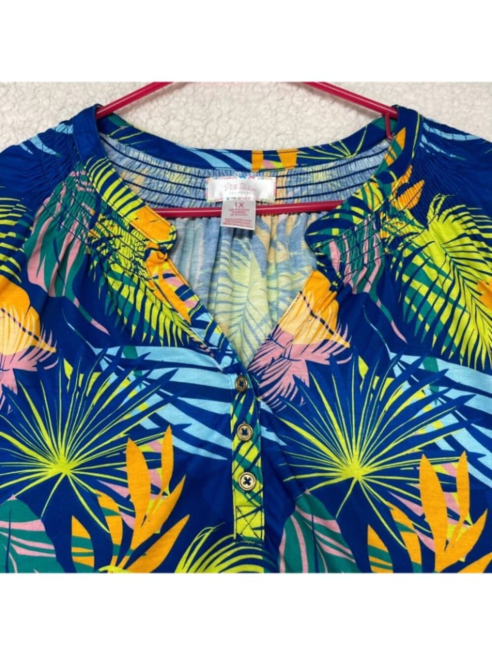 Stella Parker Collection Women's Tropical Sleeveless Henley Top 1X