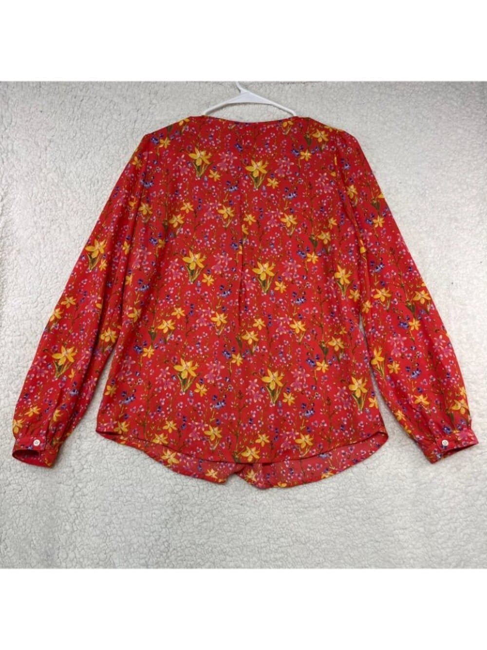 Women's Gap Floral Pintuck Smocked Waist V-Neck Long Sleeve Blouse Red Small