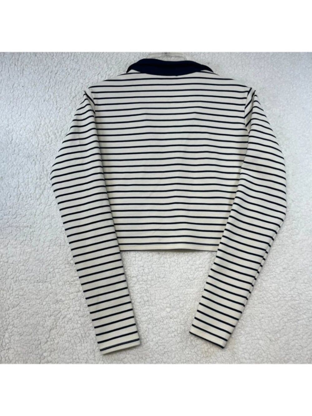 Lulus Striped Cropped Top XL – Navy & White Nautical V‑Neck Long Sleeve