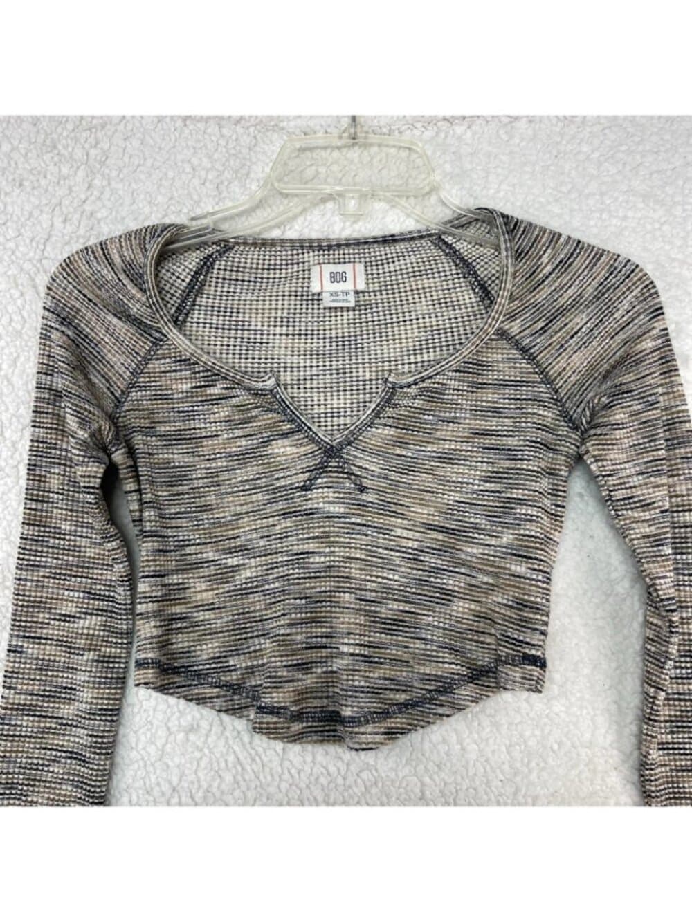 Women's BDG Waffle Knit Long Sleeve Cropped Top XS Beige Gray
