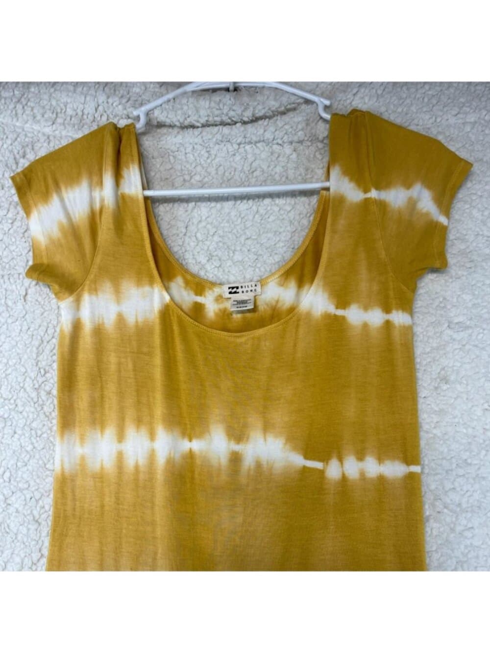 Billabong Mustard Tie Dye Maxi Dress Short Sleeve Stretch Size Small