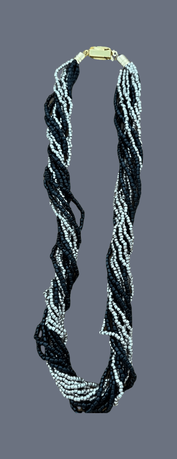 Vintage Seed Bead Torsade Black & Gold Necklace 16" - Image 1