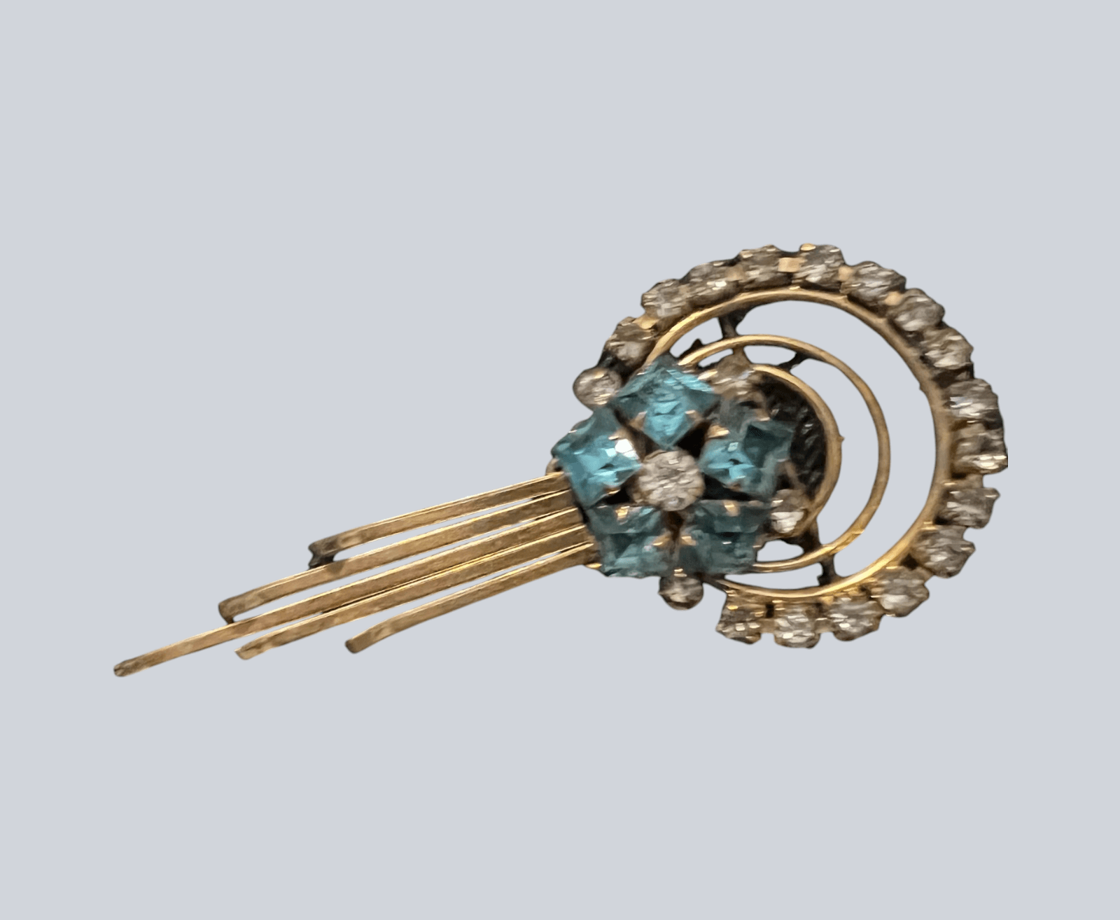 Vintage 1/20 12K Gold Filled Rhinestone and Blue Topaz Pin & Screw Back Earrings - Image 1