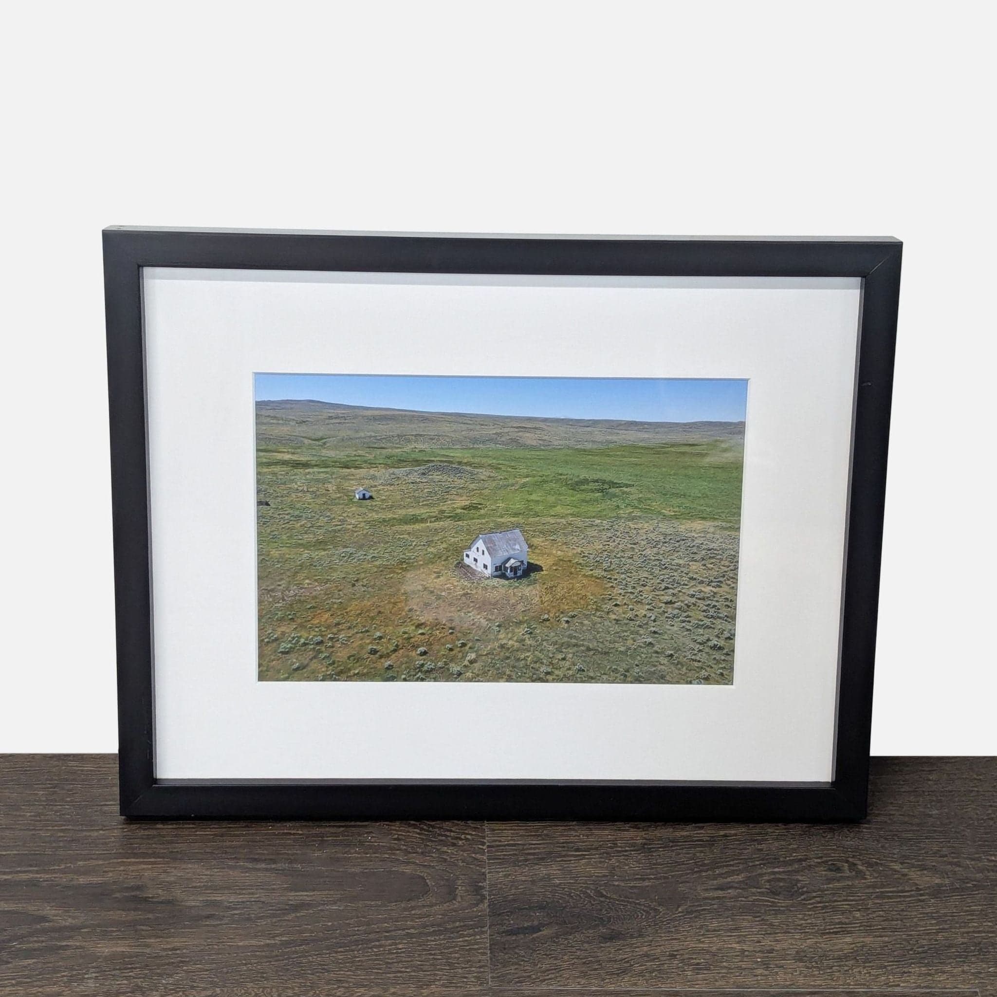 Framed Print of Farmhouse in Open Field Landscape