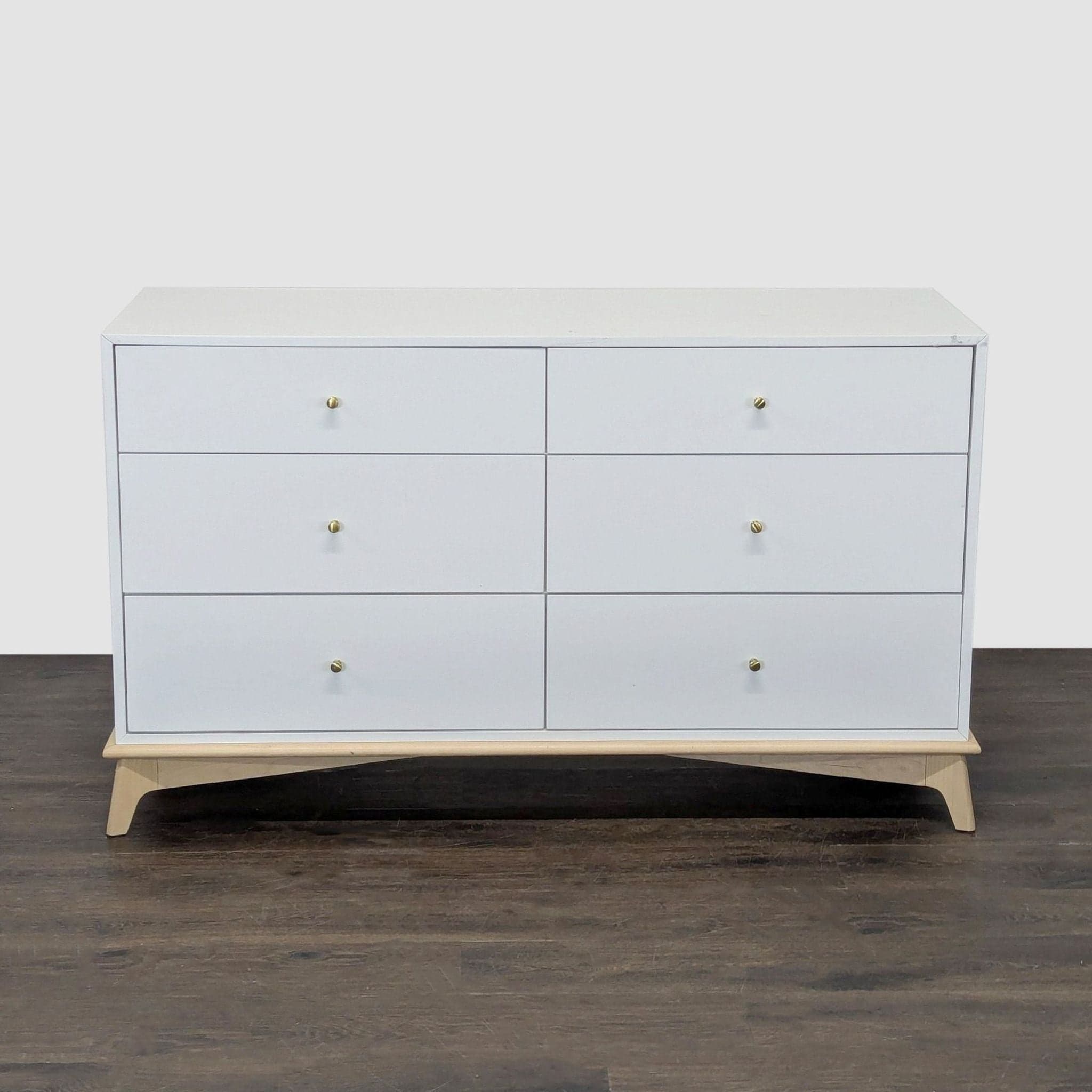 West Elm Sydney White Modern 6-Drawer Dresser with Light Wood Base