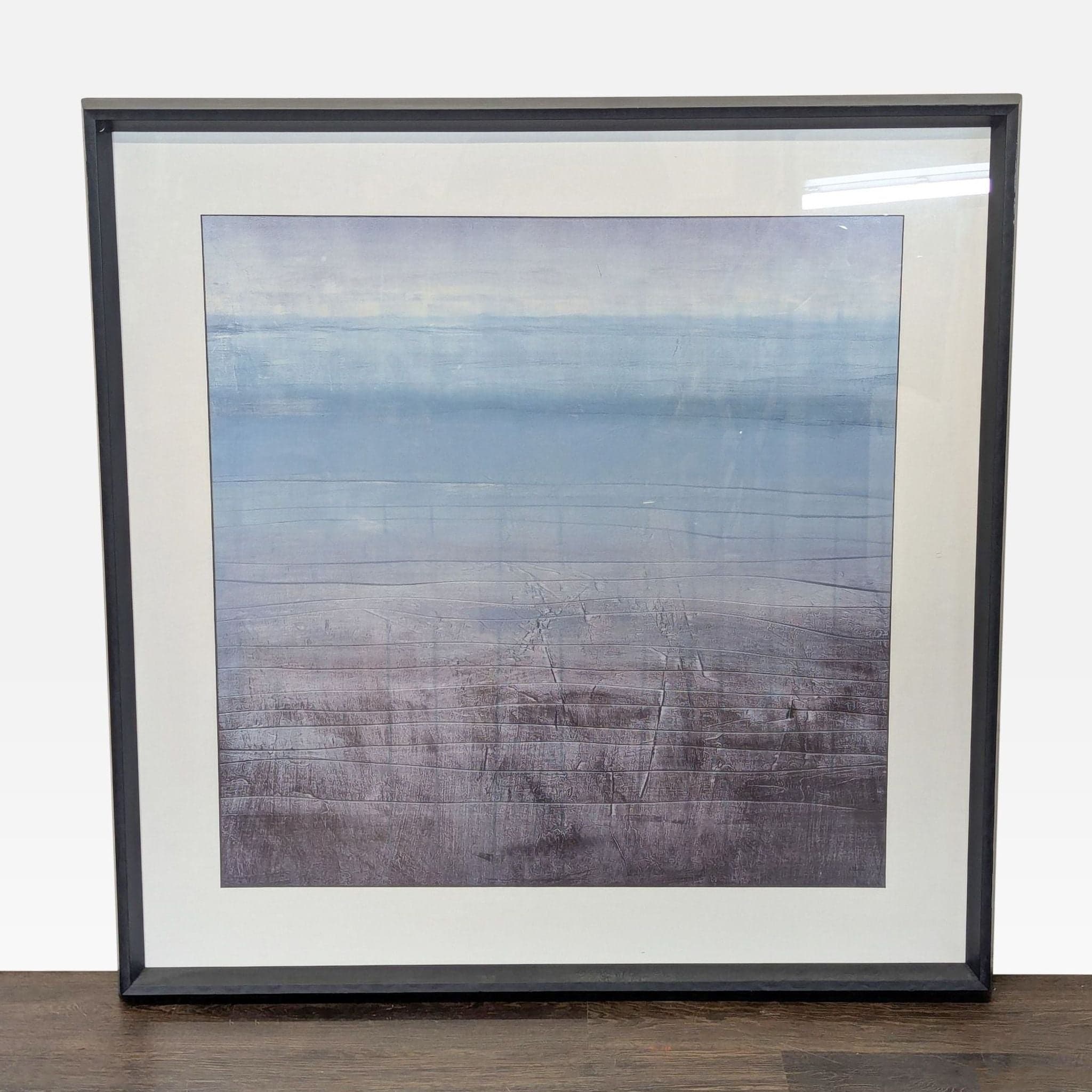 Framed Abstract Landscape Painting in Soft Blue and Purple Tones