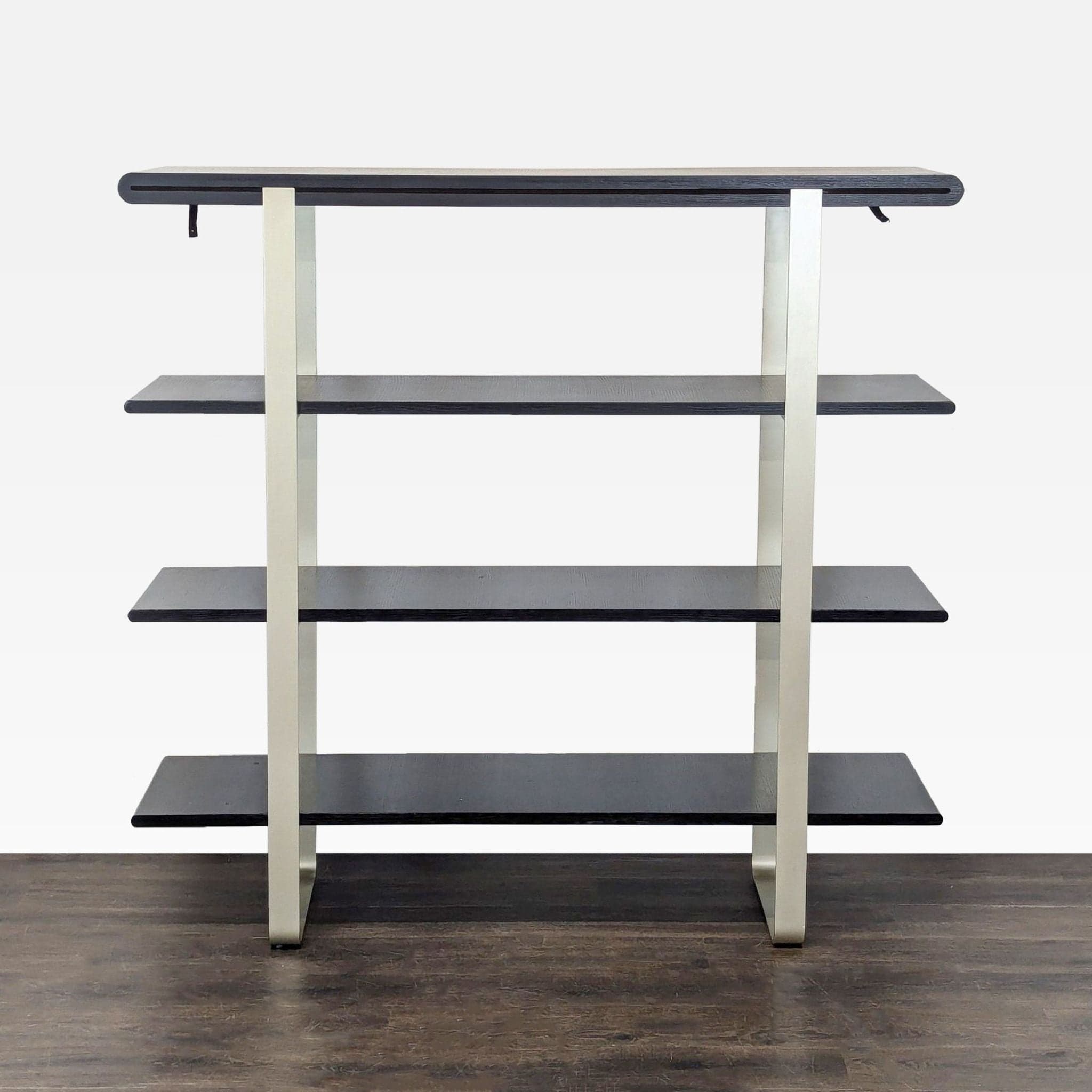 Modern 4-Tier Metal and Wood Bookshelf with Sleek Black Shelves