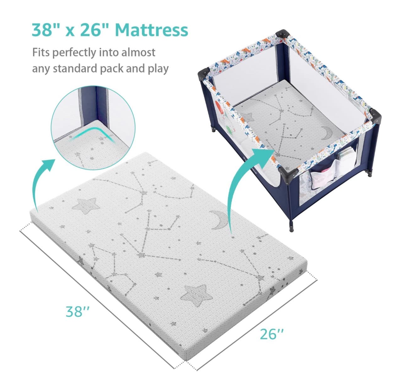 38x26 Baby Pack and Play Mattress Waterproof Cover