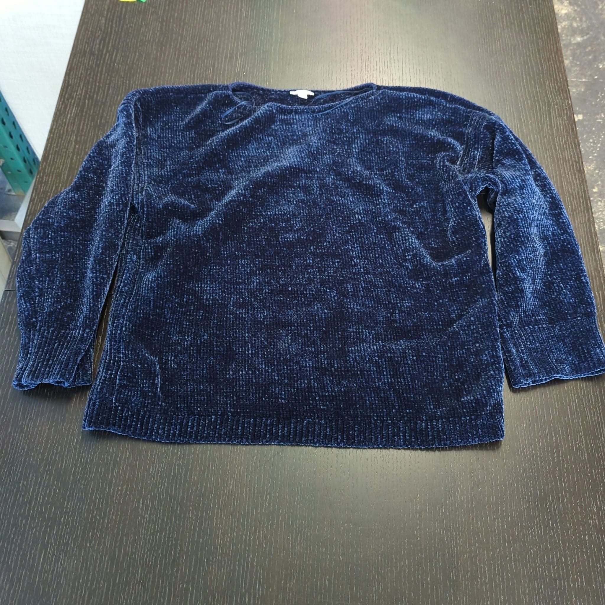 Purejil Women's Navy Blue Chenille Long Sleeve Sweater