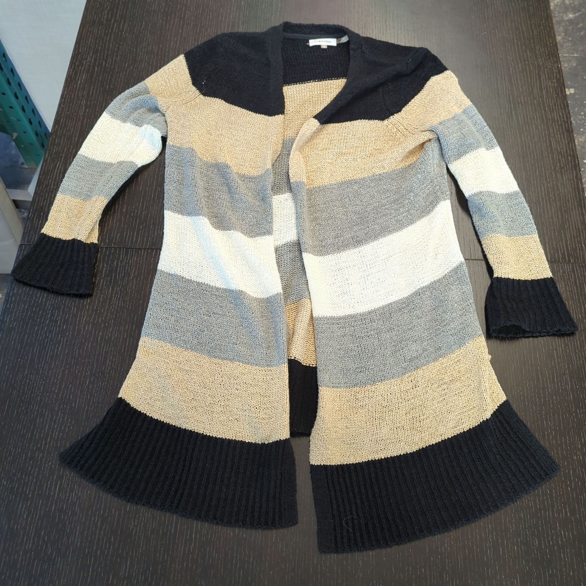 Calvin Klein Women's Striped Open Front Knit Cardigan - Size M