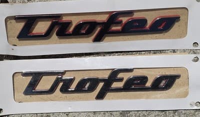Genuine Maserati Trofeo Fender Badges Set Of 2 Chrome With Red OEM
