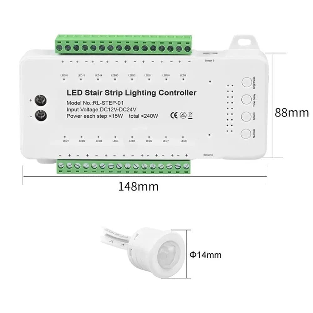 16 Channels Led Stair Light Staircase Controller 2 PIR for Indoor Flexible 5438