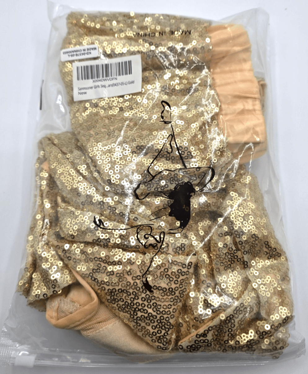 Girls Sequins Dance Costume Mesh Hip Hop Jazz Dance Outfit Sparkle Suit - Gold