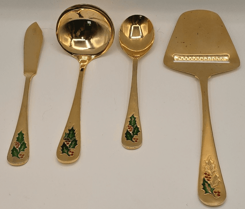 Vtg Hollyberry 4 Piece Serving Set Gold Tone No. 1006 JCPenney