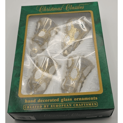 VTG Commodore Hand Decorated Glass Bell Ornaments Christmas Set of 4