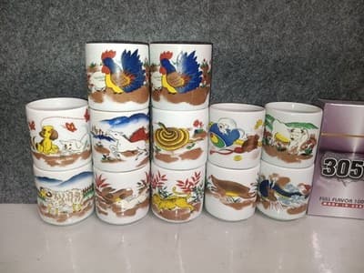 Set Of 12 Chinese Zodiac Tea Bowls 11 Unique Designs Including Two Roosters
