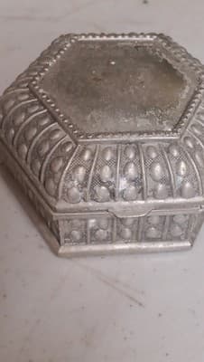Hexagonal Metal Trinket Box with Red Velvet Lining Decorative Keepsake Storage
