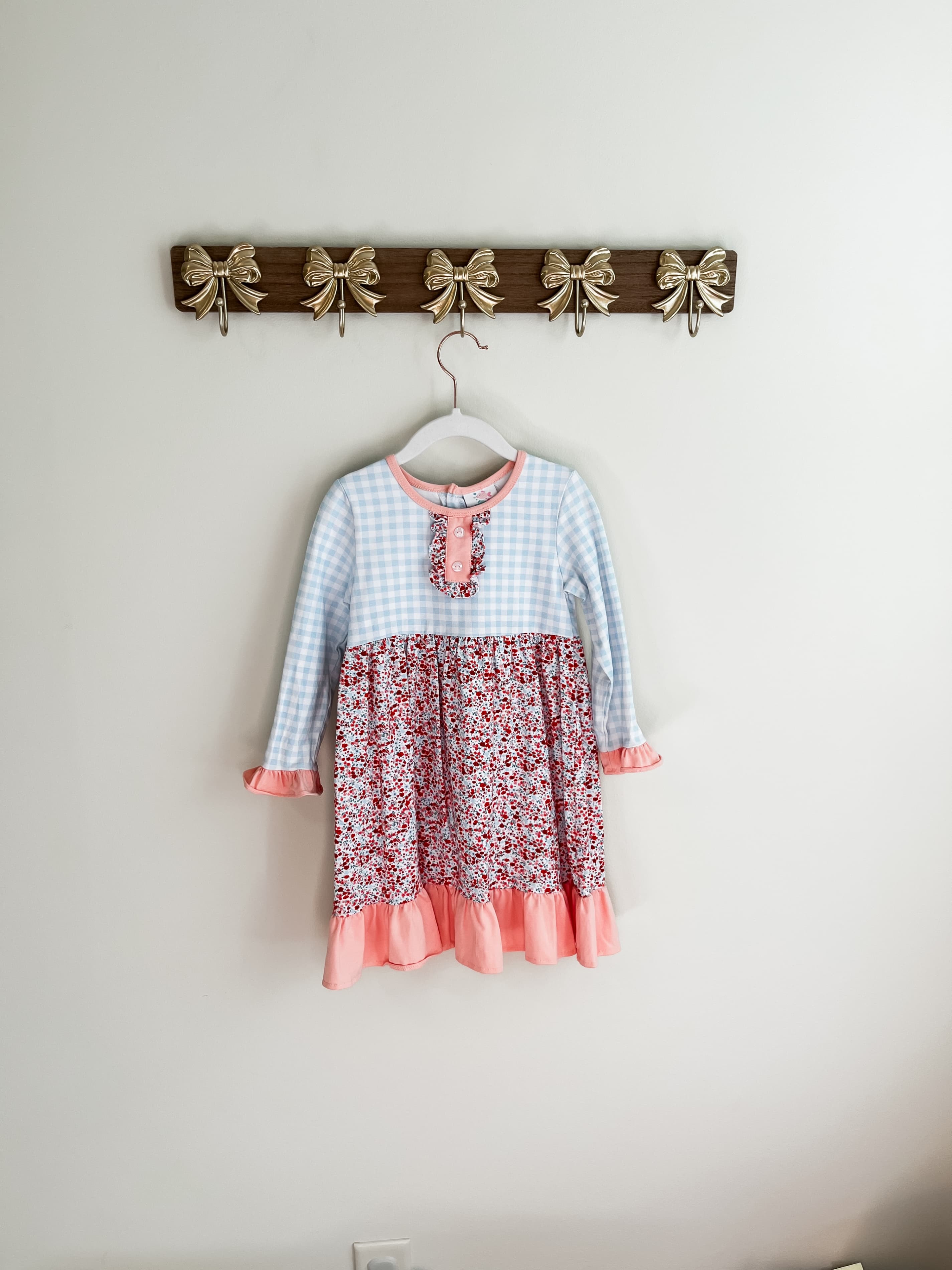 Stitchy Fish Girls' size 5 Long Sleeve Floral Dress with Gingham Top