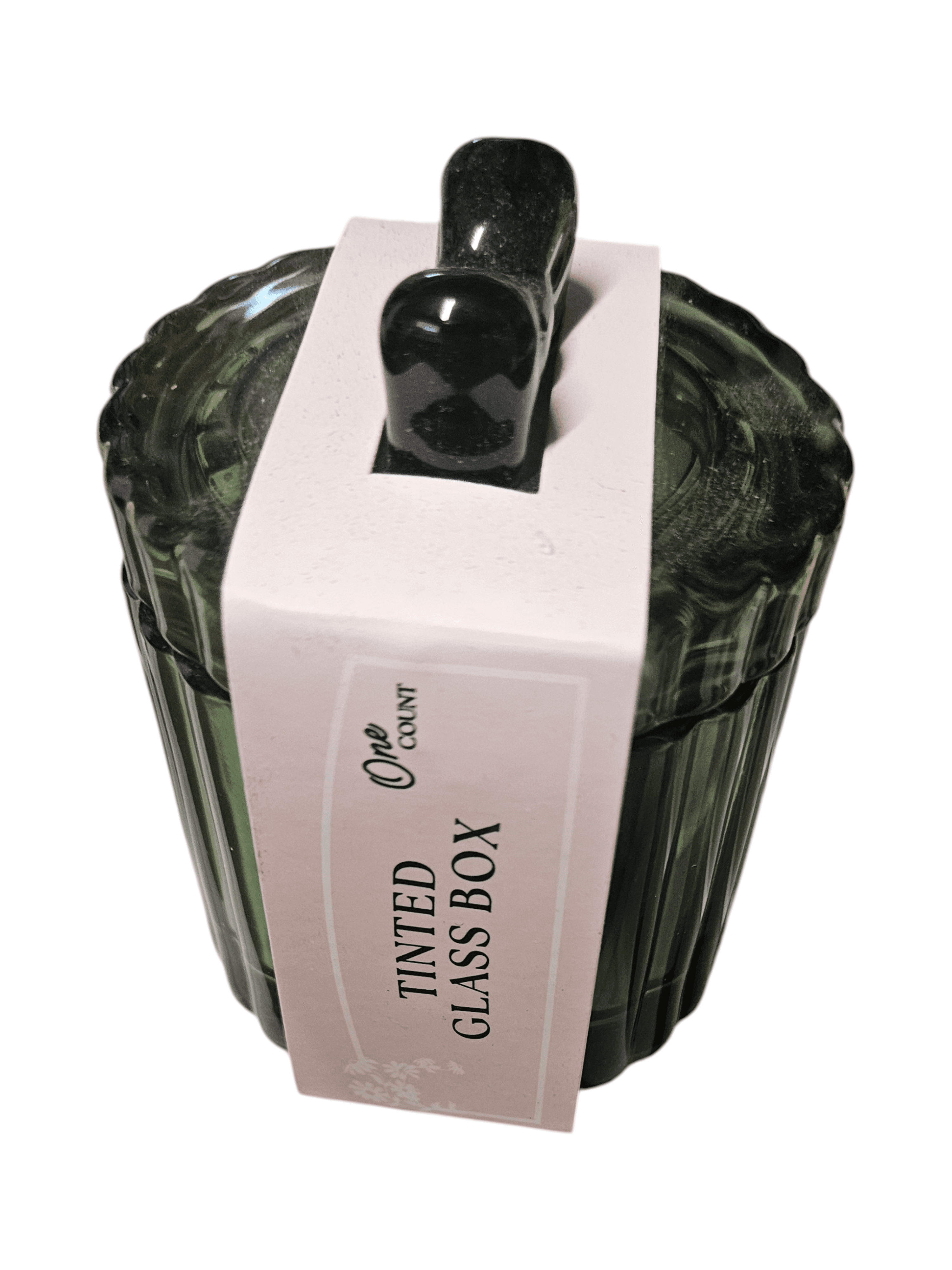 Tinted Green Glass Box with Lid and round