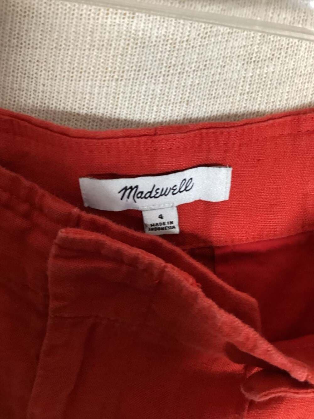 Madewell Red Linen-Blend Button-Waist Shorts Size 4