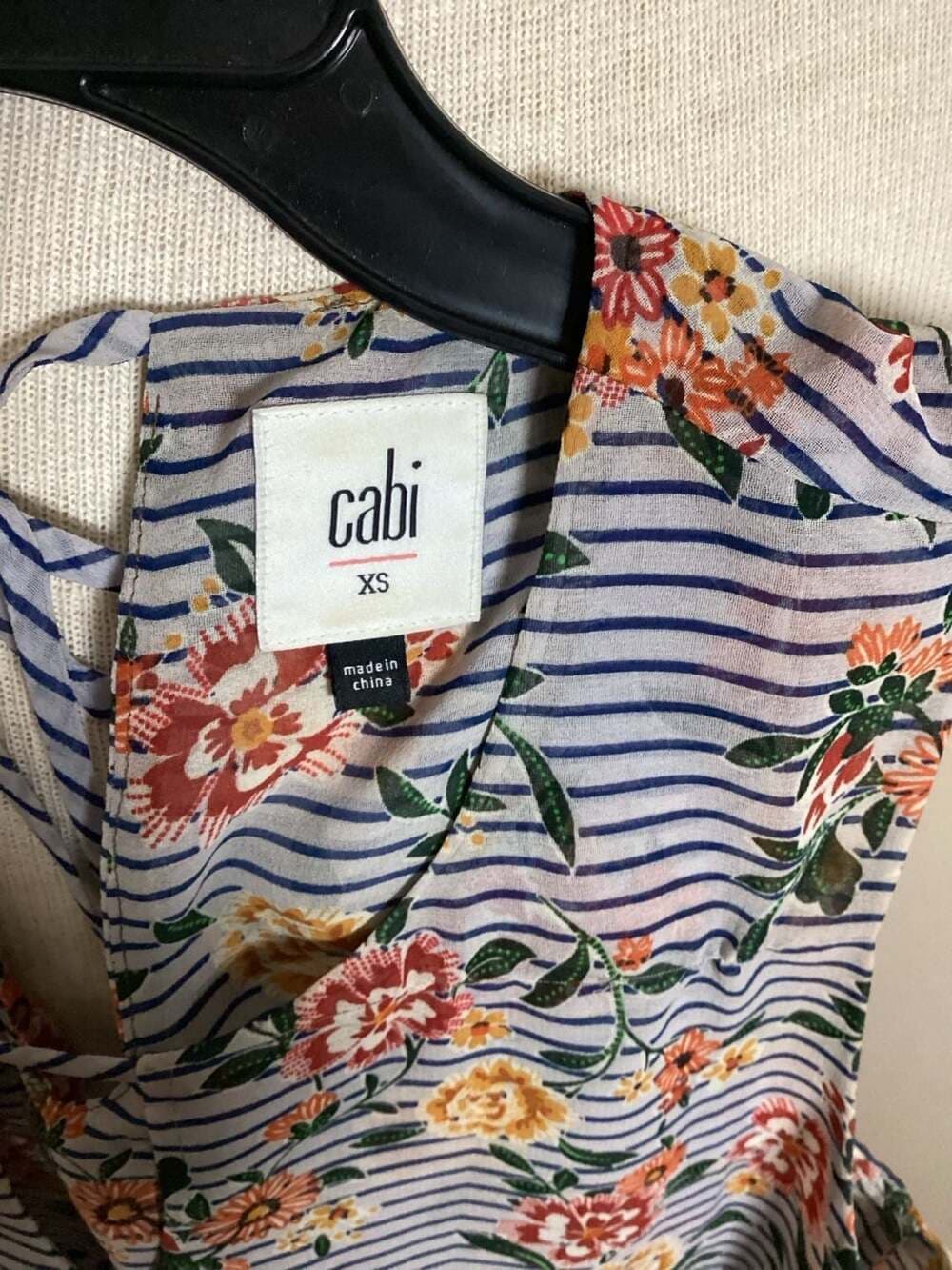Cabi Penelope Blouse Floral Stripe Keyhole Neck Sleeveless Top Size Small