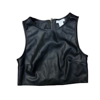 Kirious Black Faux Leather Crop Top Size Small Zip Back Sleeveless NWT Size S