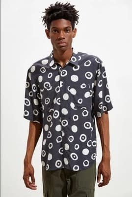 Urban Outfitters || Small Blue Short Sleeved Button Down with White Circle Print