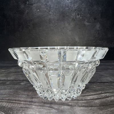 Vintage Art Deco Lead Cut Crystal Panel Cross Hatch Oval Bowl Centerpiece 7x5”