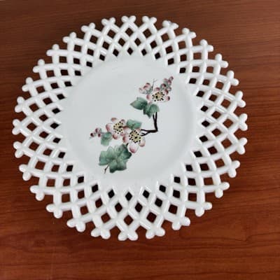 EAPG Challinor Glass Co's Opaque White Apple Blossom Plate Floral Wall Hanging
