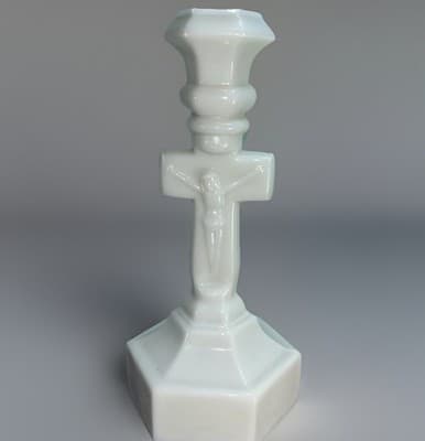 Antique MILK GLASS CRUCIFIX Christian JESUS Cross CANDLESTICK 9.5”