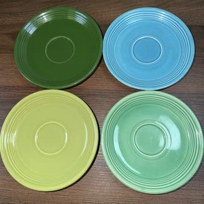 Fiesta Saucers 6" By Homer Laughlin Retired USA Lot of 4 Lime Green Teal Blue