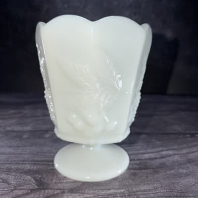 VTG NAPCO Milk Glass Grapes and Cherries Pedestal Heavy Bowl Planter Vase #1186