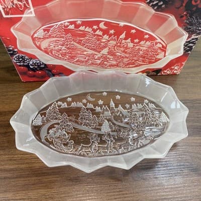 VTG Mikasa Crystal Christmas Silent Night 11.5" TrayServing Platter Santa Scenes